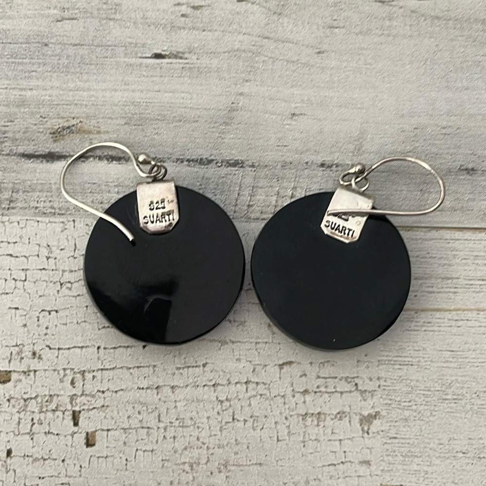 Suarti Abalone Disc Drop Earrings Sterling Silver - Picture 4 of 5
